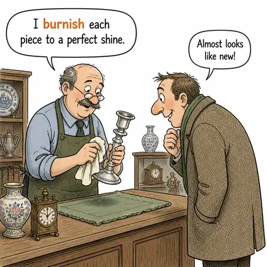 burnish (cilalamak, parlatmak, (imaj) düzeltmek) karikatürü — diyalogla bağlam içinde öğren