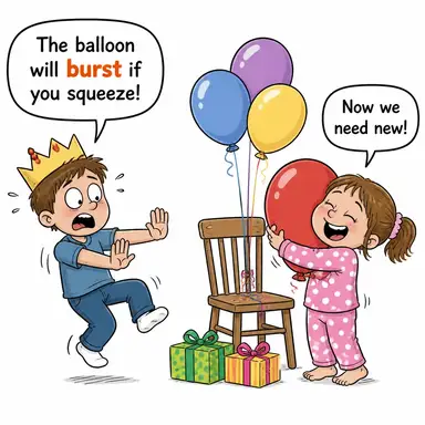 burst (patlamak, yarılmak, patlak vermek) karikatürü — diyalogla bağlam içinde öğren