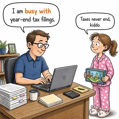 busy with (ile meşgul) karikatürü — diyalogla bağlam içinde öğren