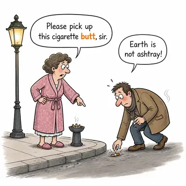 butt (hedef (alay konusu), izmarit, dipçik) karikatürü — diyalogla bağlam içinde öğren