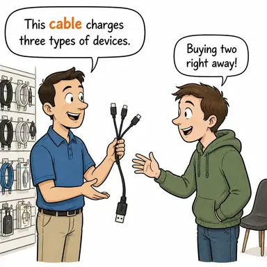 cable (kablo, telgraf) karikatürü — diyalogla bağlam içinde öğren