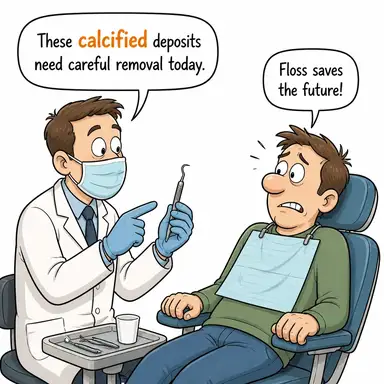 calcified (kireçlenmiş, (fikir) sertleşmiş/değişmez) karikatürü — diyalogla bağlam içinde öğren