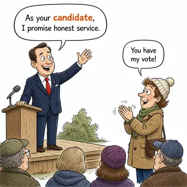 candidate (aday) karikatürü — diyalogla bağlam içinde öğren