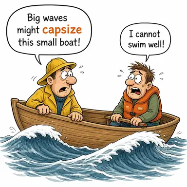 capsize (alabora olmak, devrilmek (tekne)) karikatürü — diyalogla bağlam içinde öğren