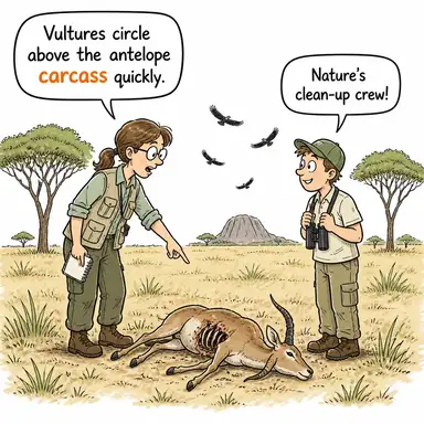 carcass (leş, hayvan ölüsü, (bina/araç) iskelet) karikatürü — diyalogla bağlam içinde öğren