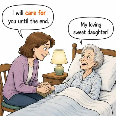 care for (bakımını üstlenmek, hoşlanmak/sevmek) karikatürü — diyalogla bağlam içinde öğren
