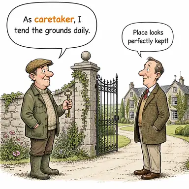 caretaker (bakıcı, hademe, geçici görevli) karikatürü — diyalogla bağlam içinde öğren