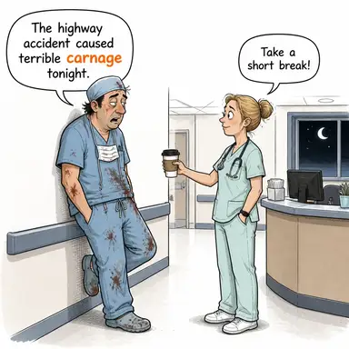 carnage (katliam, kıyım, kan gölü) karikatürü — diyalogla bağlam içinde öğren