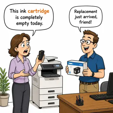 cartridge (kartuş, fişek) karikatürü — diyalogla bağlam içinde öğren