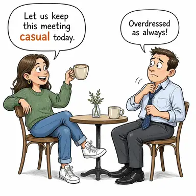 casual (gündelik, sıradan, geçici (işçi), tesadüfi) karikatürü — diyalogla bağlam içinde öğren
