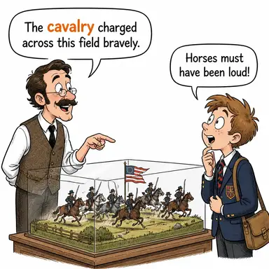cavalry (süvari birliği, atlı asker) karikatürü — diyalogla bağlam içinde öğren