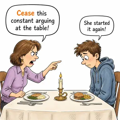 cease (sona erdirmek, durdurmak, kesilmek) karikatürü — diyalogla bağlam içinde öğren