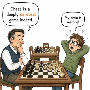 cerebral (beyinle ilgili, zihinsel, entelektüel) karikatürü — diyalogla bağlam içinde öğren