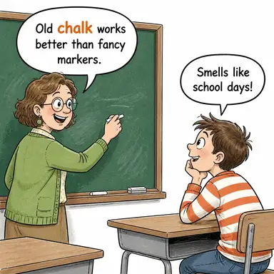 chalk (tebeşir, kireç taşı) karikatürü — diyalogla bağlam içinde öğren