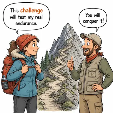 challenge (zorluk, sorun, meydan okuma) karikatürü — diyalogla bağlam içinde öğren