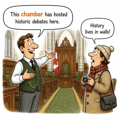 chamber (oda, bölme, meclis) karikatürü — diyalogla bağlam içinde öğren