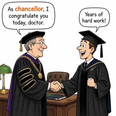 chancellor (şansölye (başbakan), rektör) karikatürü — diyalogla bağlam içinde öğren
