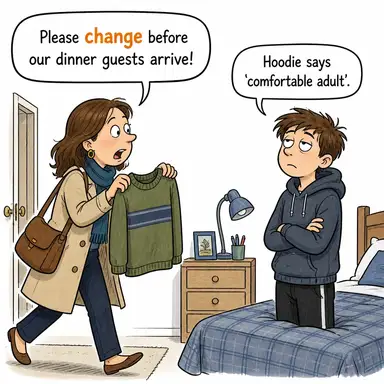 change (dönüşmek, değişmek) karikatürü — diyalogla bağlam içinde öğren