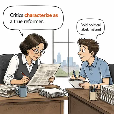 characterize as (olarak tanımlamak, nitelendirmek) karikatürü — diyalogla bağlam içinde öğren