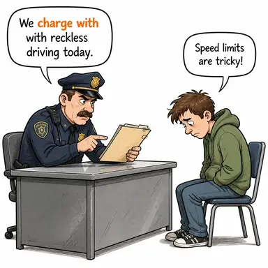 charge with (suçlamak, ile görevlendirmek) karikatürü — diyalogla bağlam içinde öğren