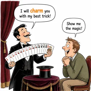charm (büyülemek, cezbetmek, etkilemek) karikatürü — diyalogla bağlam içinde öğren