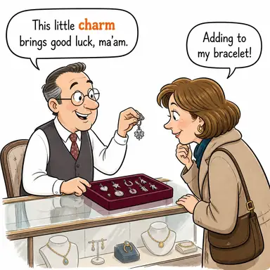 charm (çekicilik, cazibe, tılsım) karikatürü — diyalogla bağlam içinde öğren