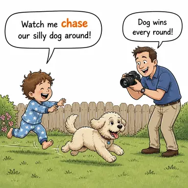 chase (kovalamak, takip etmek) karikatürü — diyalogla bağlam içinde öğren