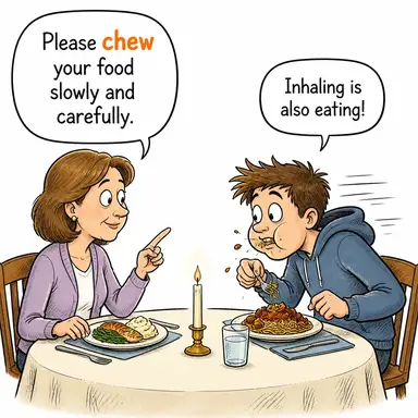 chew (çiğnemek) karikatürü — diyalogla bağlam içinde öğren