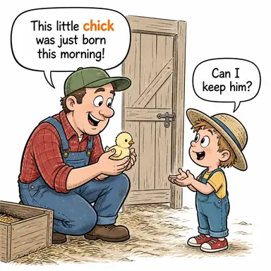 chick (civciv; genç kuş) karikatürü — diyalogla bağlam içinde öğren