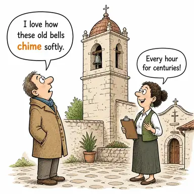 chime ((çan/zil) çalmak; uyum sağlamak) karikatürü — diyalogla bağlam içinde öğren
