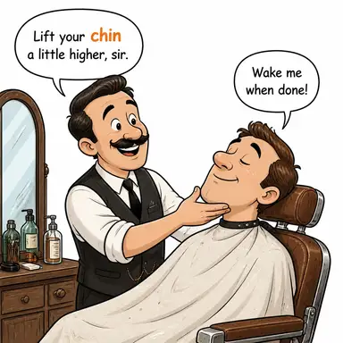 chin (çene (alt uç)) karikatürü — diyalogla bağlam içinde öğren