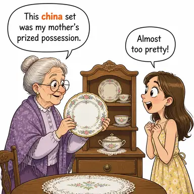 china (porselen, çini) karikatürü — diyalogla bağlam içinde öğren