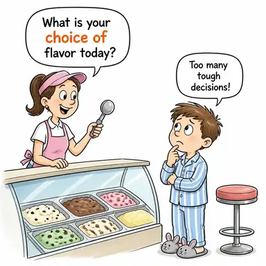 choice of (seçimi) karikatürü — diyalogla bağlam içinde öğren
