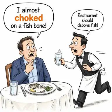 choke (boğulmak (nefessiz kalmak), tıkamak) karikatürü — diyalogla bağlam içinde öğren