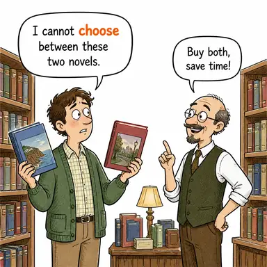choose (seçmek, tercih etmek) karikatürü — diyalogla bağlam içinde öğren