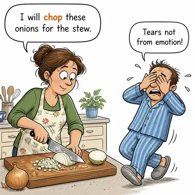 chop (doğramak, (balta ile) kesmek) karikatürü — diyalogla bağlam içinde öğren