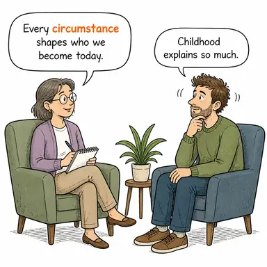 circumstance (durum, koşul, hal) karikatürü — diyalogla bağlam içinde öğren