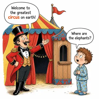circus (sirk) karikatürü — diyalogla bağlam içinde öğren
