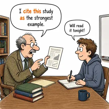 cite as (olarak belirtmek, alıntılamak, örnek göstermek) karikatürü — diyalogla bağlam içinde öğren