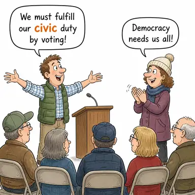 civic (kentsel, yurttaşlıkla ilgili, kamusal) karikatürü — diyalogla bağlam içinde öğren