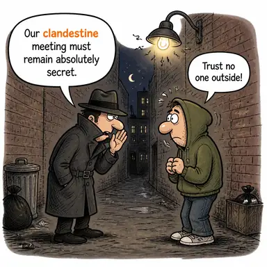 clandestine (gizli, el altından yapılan (genelde yasadışı)) karikatürü — diyalogla bağlam içinde öğren