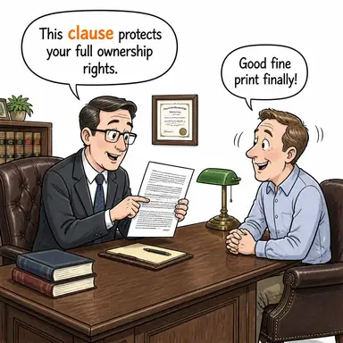 clause (madde (hukuk/anlaşma), cümlecik (dilbilgisi)) karikatürü — diyalogla bağlam içinde öğren