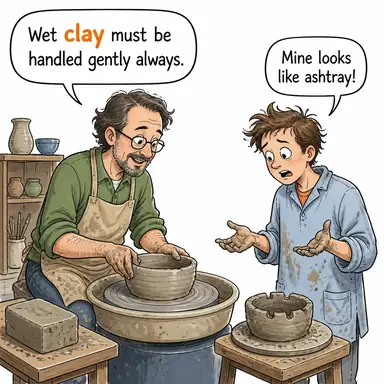 clay (kil, balçık) karikatürü — diyalogla bağlam içinde öğren