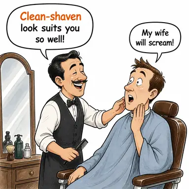 clean-shaven (sinekkaydı tıraşlı, sakalsız) karikatürü — diyalogla bağlam içinde öğren
