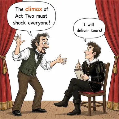 climax (doruk noktası, zirve, en heyecanlı bölüm) karikatürü — diyalogla bağlam içinde öğren