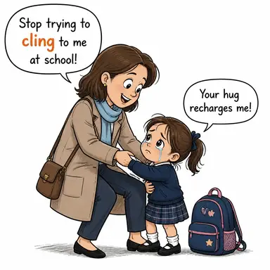 cling (yapışmak, sıkıca tutunmak, bağlı kalmak) karikatürü — diyalogla bağlam içinde öğren