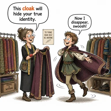 cloak (pelerin, cübbe; (mec.) örtmek, gizlemek) karikatürü — diyalogla bağlam içinde öğren