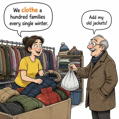 clothe (giydirmek, donatmak) karikatürü — diyalogla bağlam içinde öğren