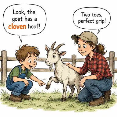 cloven (yarık, ayrık (genelde toynak için)) karikatürü — diyalogla bağlam içinde öğren