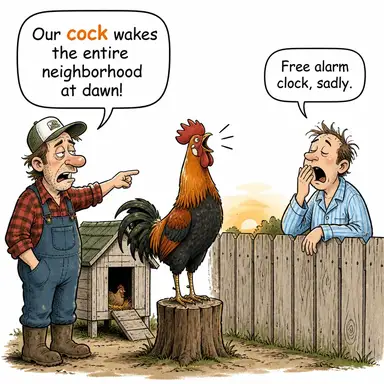 cock (horoz, erkek kuş) karikatürü — diyalogla bağlam içinde öğren